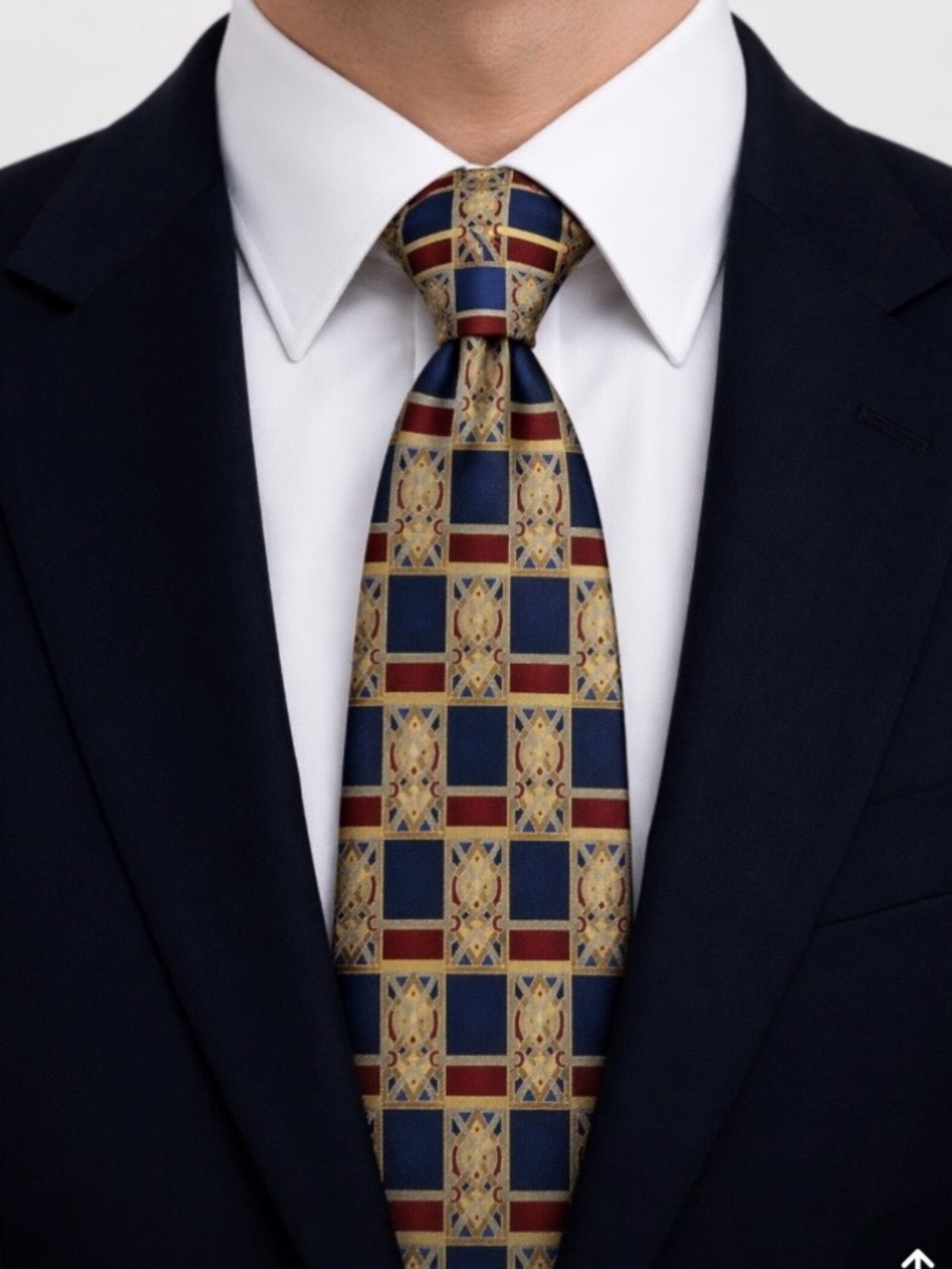 Bill Blass Imported Silk Tie Red Blue Gold Geometric 57" Designer Costa Rica